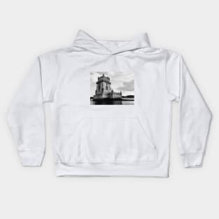 Tower of Belem Black and White, Lisbon, Portugal Kids Hoodie